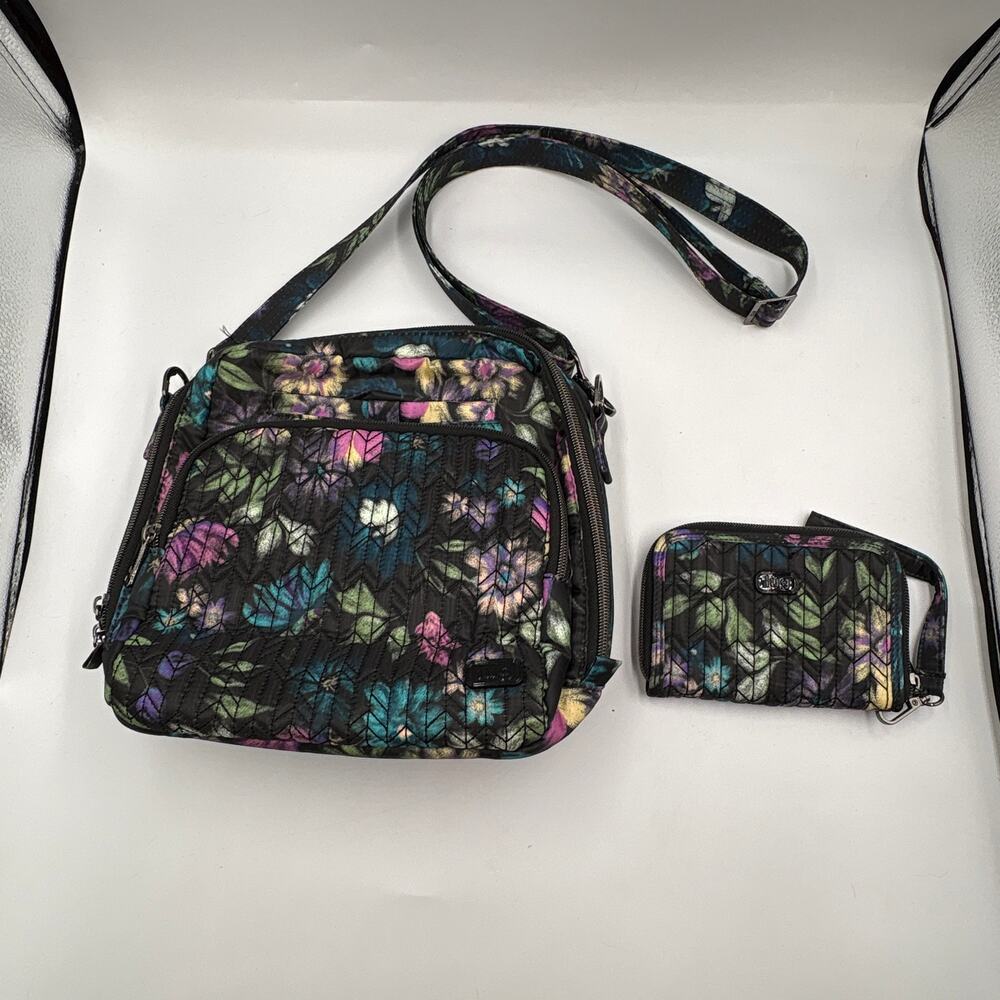 Lug Ranger Crossbody Bag Purse & Matching Ranger Wallet Bloom Black Floral
